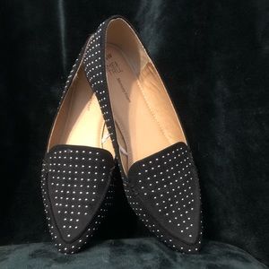 Black Pointed Toe Flats with Silver Studs